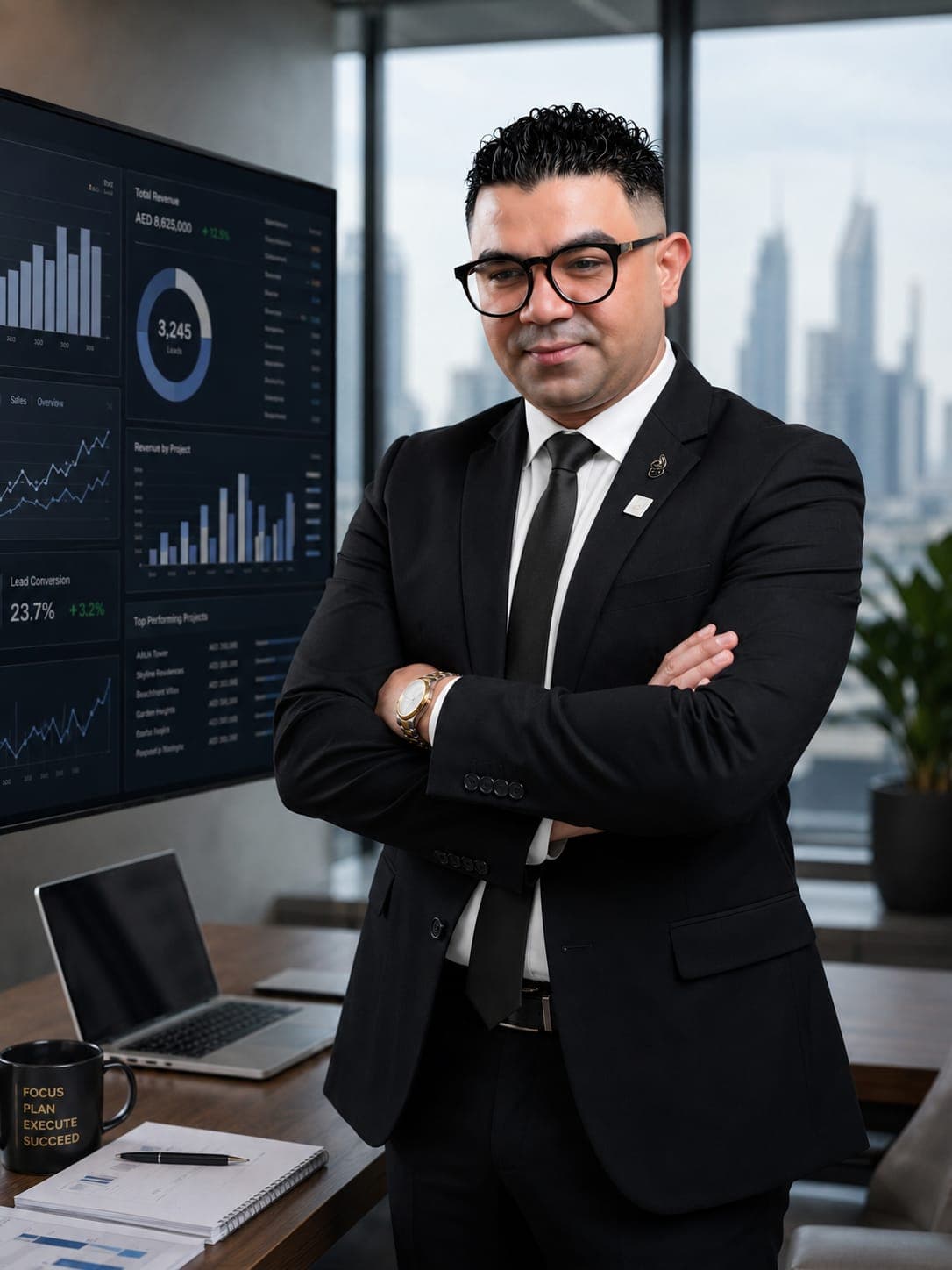 Ibrahim Ali, Founder & Managing Partner of TMLAK Property, reviewing Dubai real estate market data